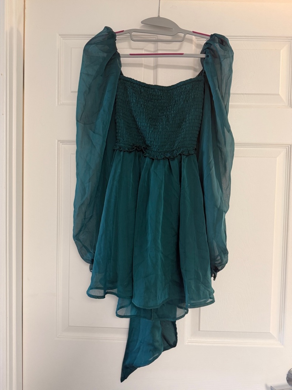 Lucy in the Sky Teal Green Puff Sleeve Mini Dress
